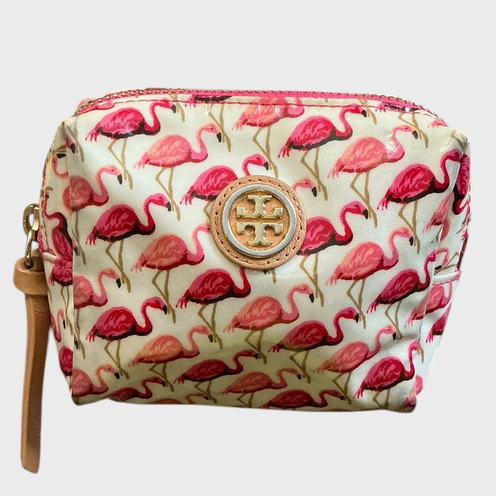 Tory Burch Flamingo Print Small Cosmetic Pouch Travel Makeup Bag